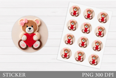 Valentines Bear Sticker Design. Valentines Sticker Printable Product Image 1