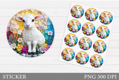 Cute Lamb Sticker Design. Lamb Flowers Sticker Printable Product Image 1