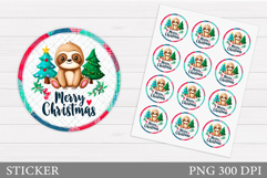 Christmas Sloth Sticker Design. Christmas Sticker Printable Product Image 1