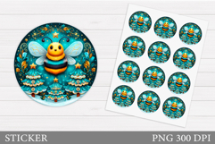 Christmas Bee Sticker Printable. Christmas Sticker Design Product Image 1