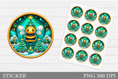 Christmas Bee Sticker Printable. Christmas Sticker Design Product Image 1