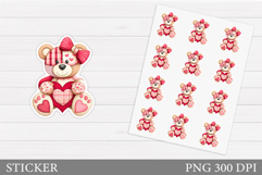 Valentines Bear Sticker Design. Valentines Sticker Printable Product Image 1