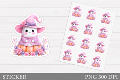 Cute Ghost Sticker Template. Cute Halloween Sticker Design Product Image 1