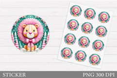 Christmas Lion Sticker Design. Christmas Sticker Printable Product Image 1