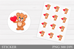 Cute Bear Sticker Design. Valentines Bear Sticker Printable Product Image 1