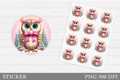 Cute Owl Sticker Design. Christmas Sticker Template Product Image 1