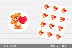 Valentines Bear Sticker Printable. Valentines Sticker Design Product Image 1