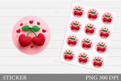 Crochet Cherry Sticker. Valentines Cherry Sticker Printable Product Image 1