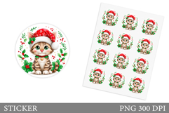 Christmas Cat Sticker Design. Christmas Sticker Printable Product Image 1
