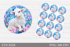 Cute Lamb Sticker Design. Lamb Flowers Sticker Printable Product Image 1