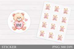 Cute Bear Sticker Design. Valentines Bear Sticker Printable Product Image 1