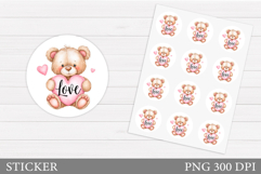 Valentines Bear Sticker Printable. Valentines Sticker Design Product Image 1