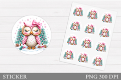 Christmas Owl Sticker Design. Christmas Sticker Printable Product Image 1
