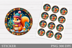 Cute Squirrel Sticker Design. Winter Squirrel Sticker Product Image 1
