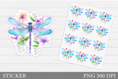 Dragonfly Sticker Printable. Flowers Sticker Design Product Image 1