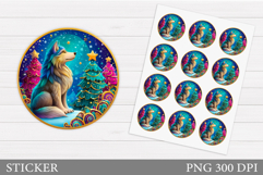 Christmas Wolf Sticker Design. Christmas Sticker Printable Product Image 1