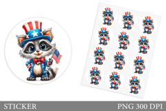 Patriotic Raccoon Sticker. Patriotic Sticker Printable Product Image 1