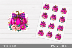 Pink Pumpkin Sticker Template. Pumpkin Bow Sticker Design Product Image 1