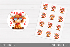 Highland Cow Sticker. Valentines Cow Sticker Printable Product Image 1