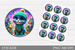 Christmas Cat Sticker Design. Christmas Sticker Printable Product Image 1