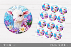 Cute Lamb Sticker Design. Lamb Flowers Sticker Printable Product Image 1