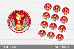Cute Giraffe Sticker Design.Christmas Sticker Printable Product Image 1