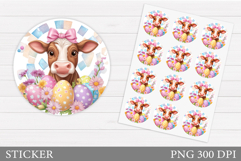 Easter Cow Sticker Design. Easter Sticker Printable Product Image 1