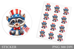 Patriotic Raccoon Sticker. Patriotic Sticker Printable Product Image 1