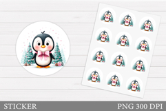 Cute Penguin Sticker Design. Christmas Sticker Printable Product Image 1