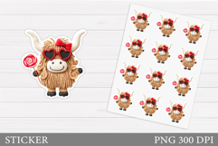 Highland Cow Sticker. Valentines Cow Sticker Printable Product Image 1