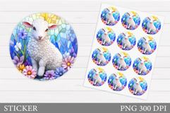 Cute Lamb Sticker Design. Lamb Flowers Sticker Printable Product Image 1