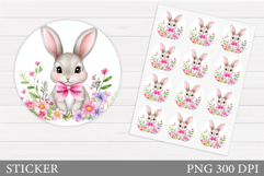 Cute Bunny Sticker Design. Bunny Flowers Sticker Printable Product Image 1