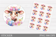 Easter Cow Sticker Design. Easter Sticker Printable Product Image 1