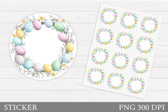 Easter Wreath Sticker Design. Easter Eggs Sticker Printable Product Image 1