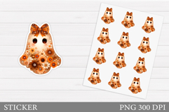 Floral Ghost Sticker Printable. Halloween Sticker Design Product Image 1