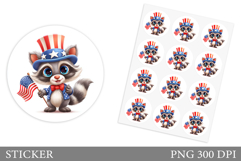 Patriotic Raccoon Sticker. Patriotic Sticker Printable Product Image 1