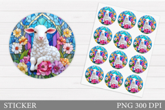 Cute Lamb Sticker Design. Lamb Flowers Sticker Printable Product Image 1