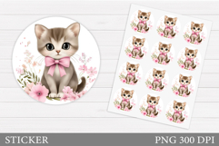 Cute Cat Sticker Design. Cat Flowers Sticker Printable Product Image 1