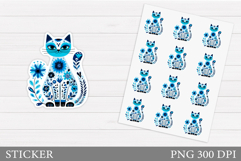 Floral Cat Sticker Design. Summer Cat Sticker Printable Product Image 1