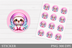 Cute Sloth Sticker Design. Christmas Sticker Printable Product Image 1