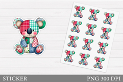 Patchwork Koala Sticker Design. Christmas Sticker Printable Product Image 1