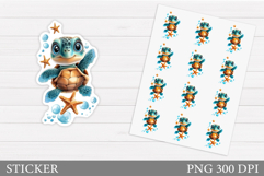 Cute Turtle Sticker Design. Sea Turtle Sticker Printable Product Image 1