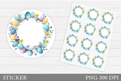 Easter Wreath Sticker Design. Easter Eggs Sticker Printable Product Image 1