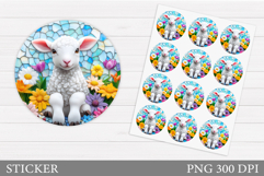 Cute Lamb Sticker Design. Lamb Flowers Sticker Printable Product Image 1