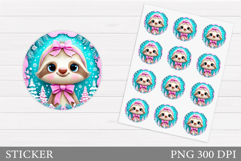 Christmas Sloth Sticker Design. Christmas Sticker Printable Product Image 1