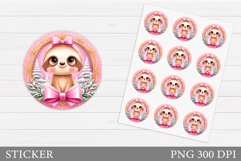 Christmas Sloth Sticker Design. Christmas Sticker Printable Product Image 1