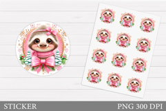 Cute Sloth Sticker Design. Christmas Sticker Printable Product Image 1