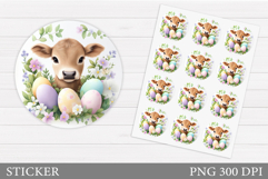Easter Cow Sticker Design. Easter Sticker Printable Product Image 1