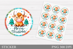 Christmas Cow Sticker Printable. Christmas Round Sticker Product Image 1