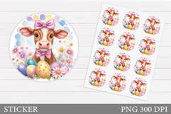 Easter Cow Sticker Printable. Easter Sticker Design Product Image 1